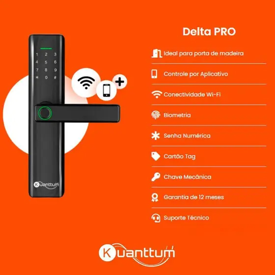 Fechadura Digital Eletronica Biometrica Com WiFi App Delta PRO Kuanttum