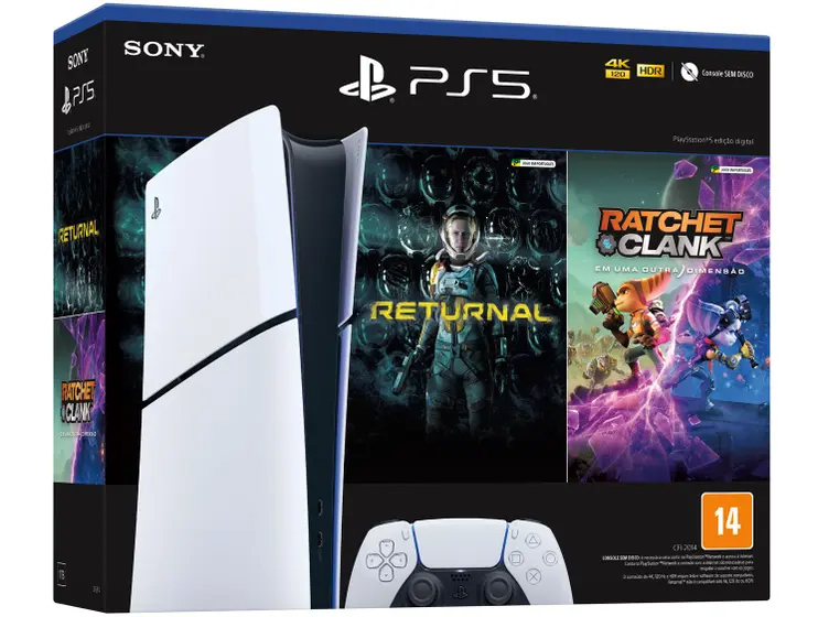 PlayStation 5 Slim Edição Digital 2024 1TB - 1 Controle Branco Sony com 2 Jogos